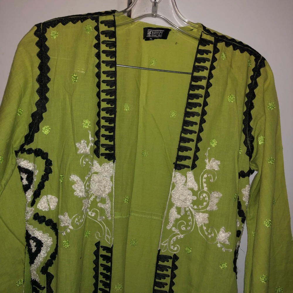 Lime Green Embroidered Open Front Jacket